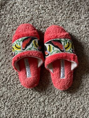Bright Coral Slide Slippers with Parrot Bead Accent